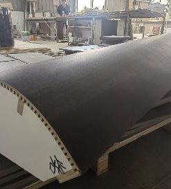 Curved door core workpiece veneered on the PV-3000B vacuum press