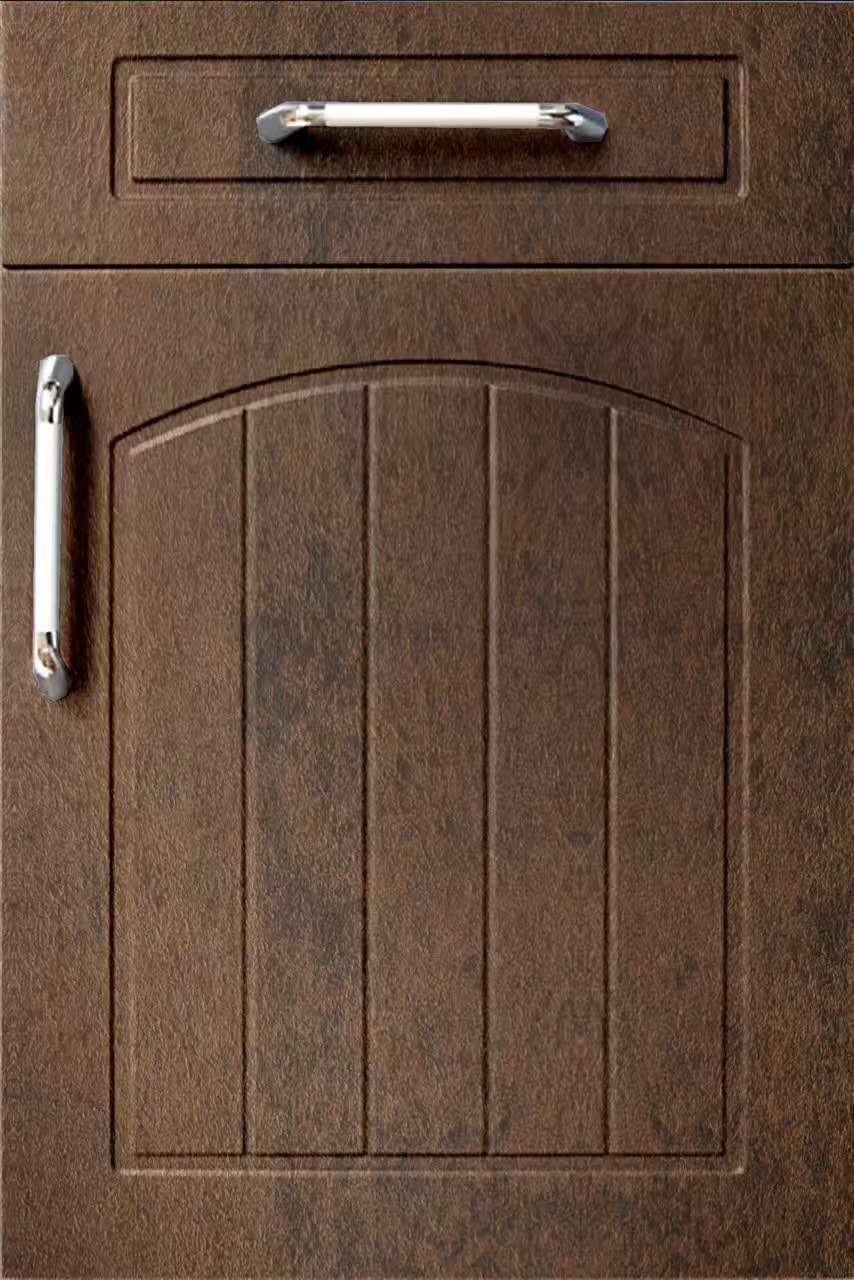 Wood grain PVC laminated cabinet door produced on the PV-3013E vacuum press
