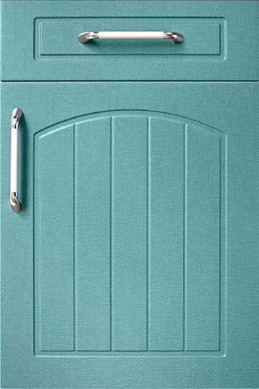 Teal lacquered kitchen door panel laminated on the TM-3200G vacuum press