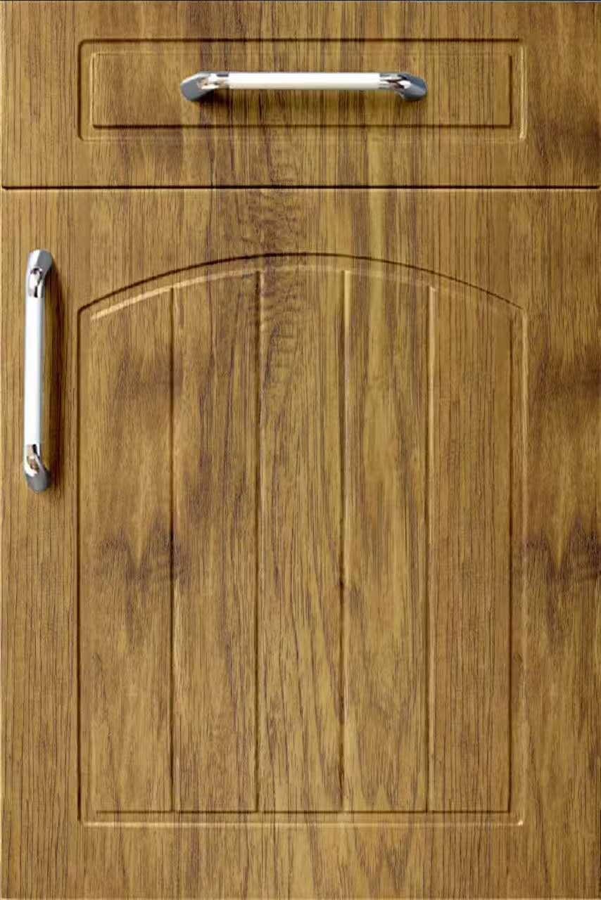 Oak kitchen cabinet door laminated on the TM-3200G vacuum press